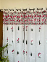 Elegant Pink Floral Blockprint Cotton Curtain