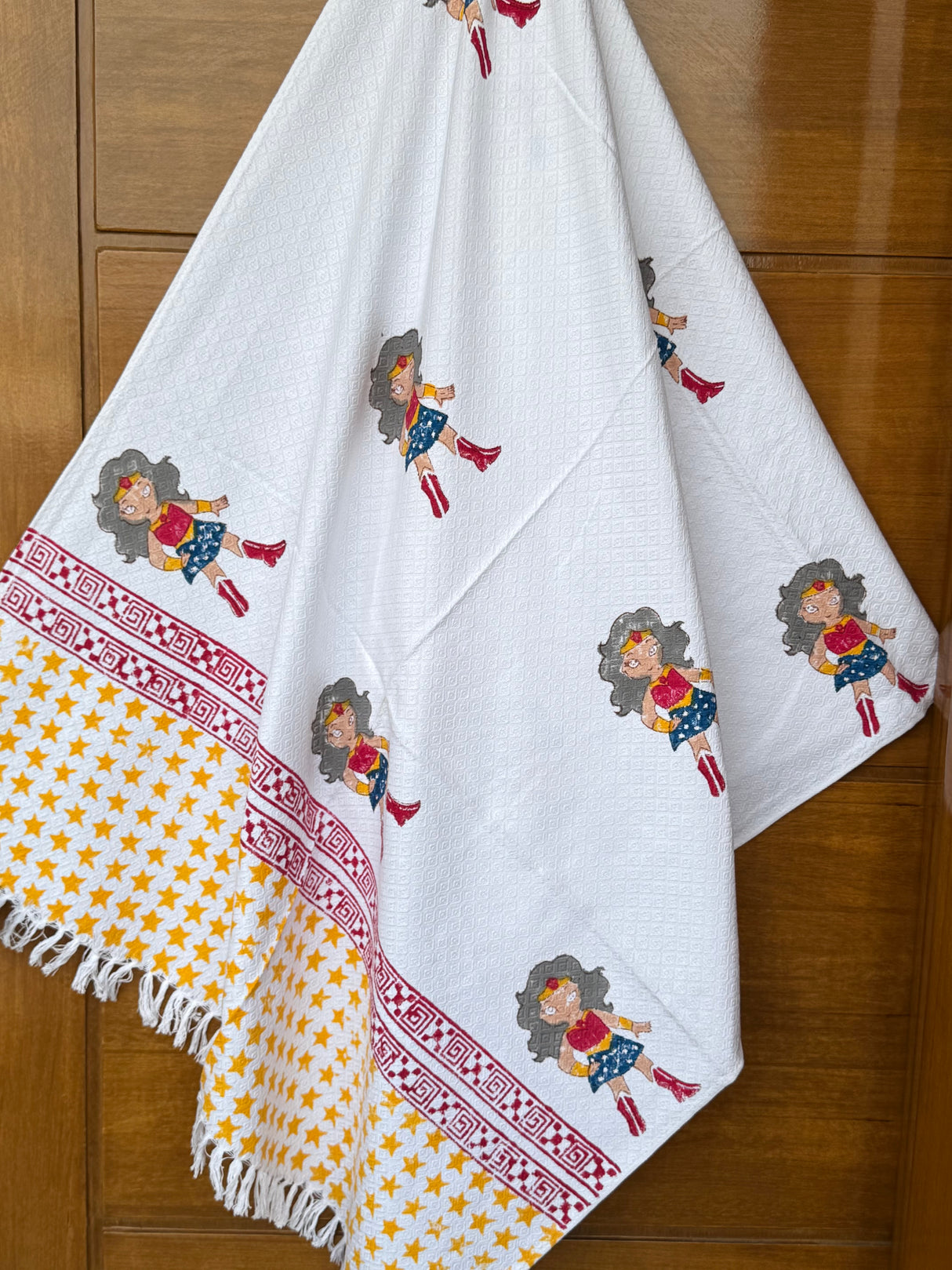 Wonder Women Blockprint Kids Towel – Cotton Jacquard Weave