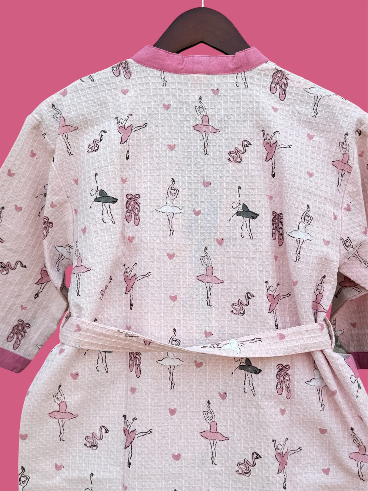 Ballerina Kids Bathrobe-Cotton Waffle Blockprint