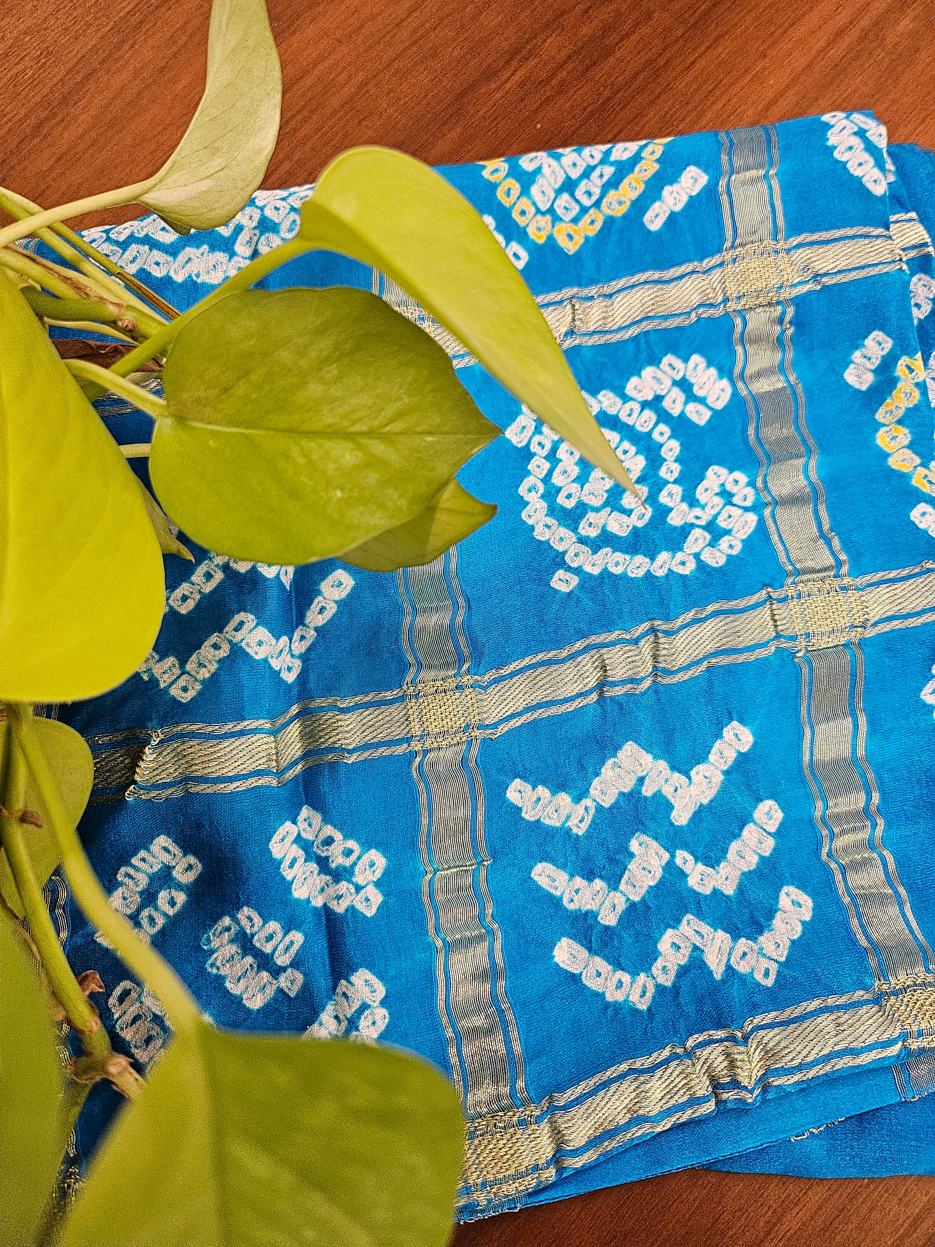 Blue Pure Gajji Bandhani Blouse Fabric