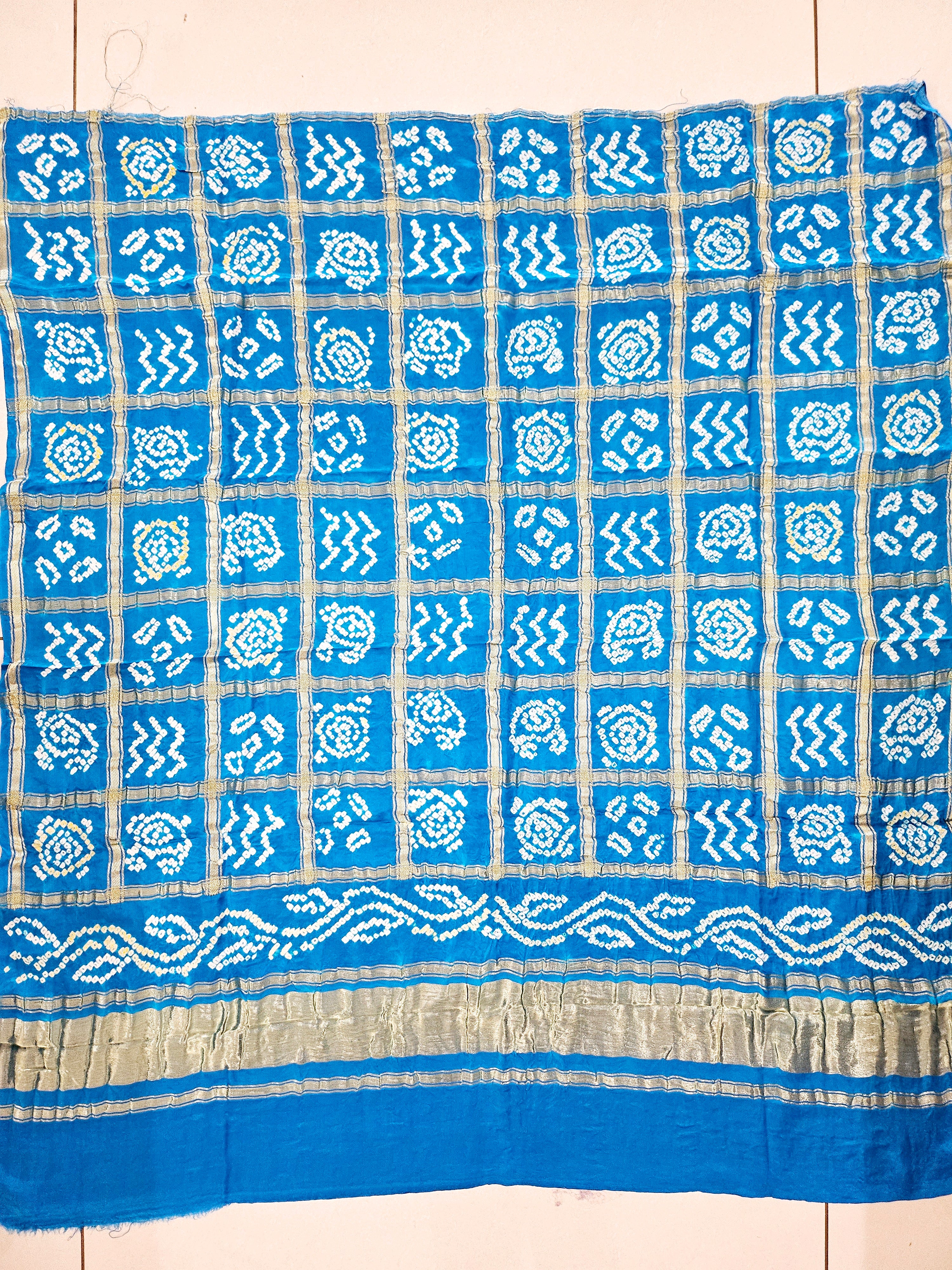 Blue Pure Gajji Bandhani Blouse Fabric