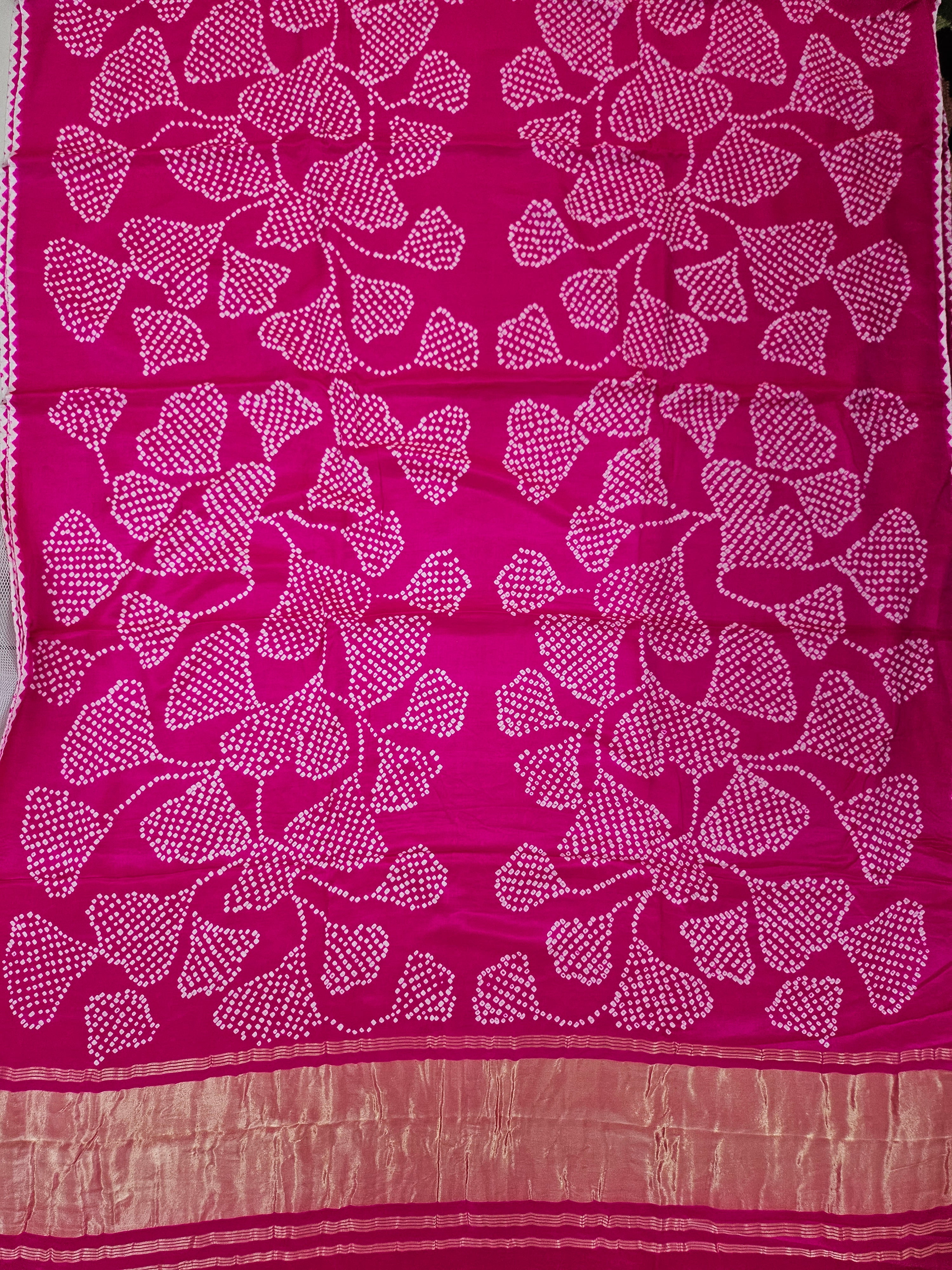 Pink Petals Pure Gajji Silk Bandhani Saree