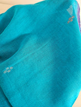 Handloom Mulmul Jamdani 2.5 mtr Fabric - Turquoise Blue