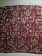 Maroon Handloom Mulberry Silk Pen Kalamkari Blouse Fabric