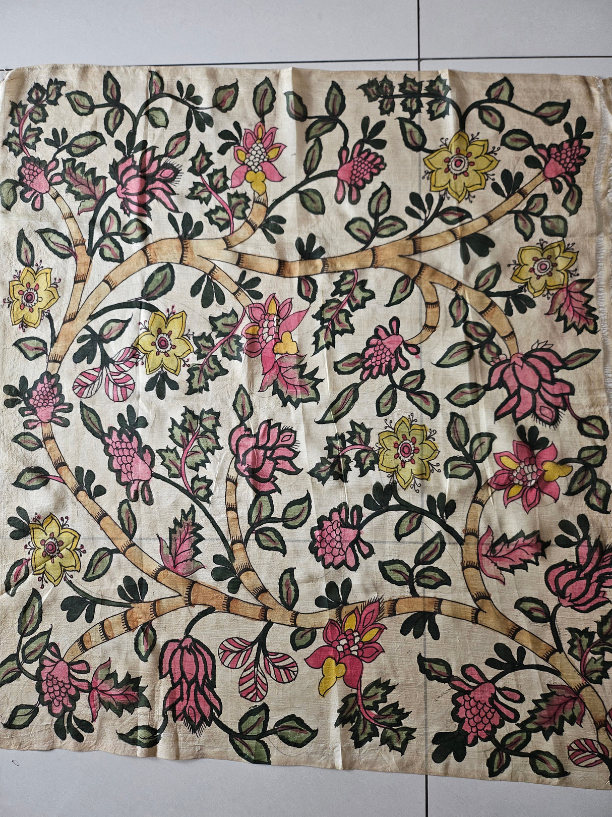 Handloom Mulberry Silk Pen Kalamkari Blouse Fabric