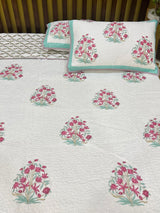 Double Size Quilted Blockprint REVERSIBLE Mulmul Bedcover (90*108 inches)