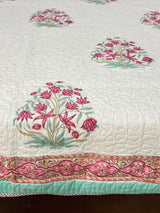 Double Size Quilted Blockprint REVERSIBLE Mulmul Bedcover (90*108 inches)