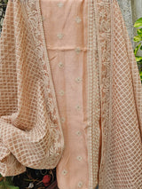 3 Piece Chanderi mulmul Unstitched Suit Set in Shade of Peach