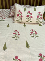 KING Size Quilted Blockprint REVERSIBLE Mulmul Bedcover (108*108 inches)