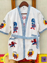 Super Hero Kids Bathrobe-Cotton Waffle Blockprint