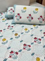 KING Size Quilted Blockprint REVERSIBLE Mulmul Bedcover (108*108 inches)