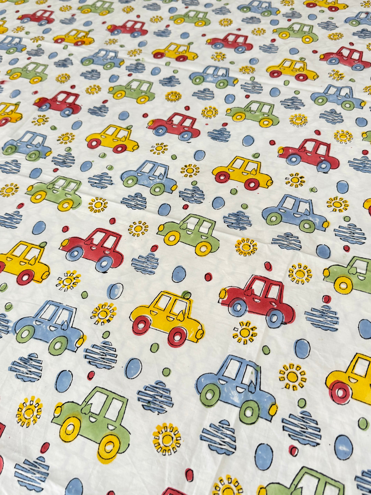 Cute Colorful Cars Handblock Printed Kids Cotton Bedsheet