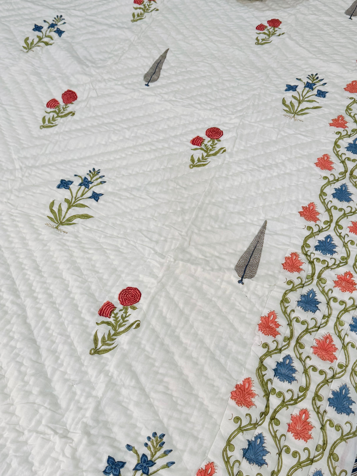 Blockprint Mulmul Reversible Quilt