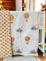 Hot Air Balloon Kids Quilt Handblock Printed