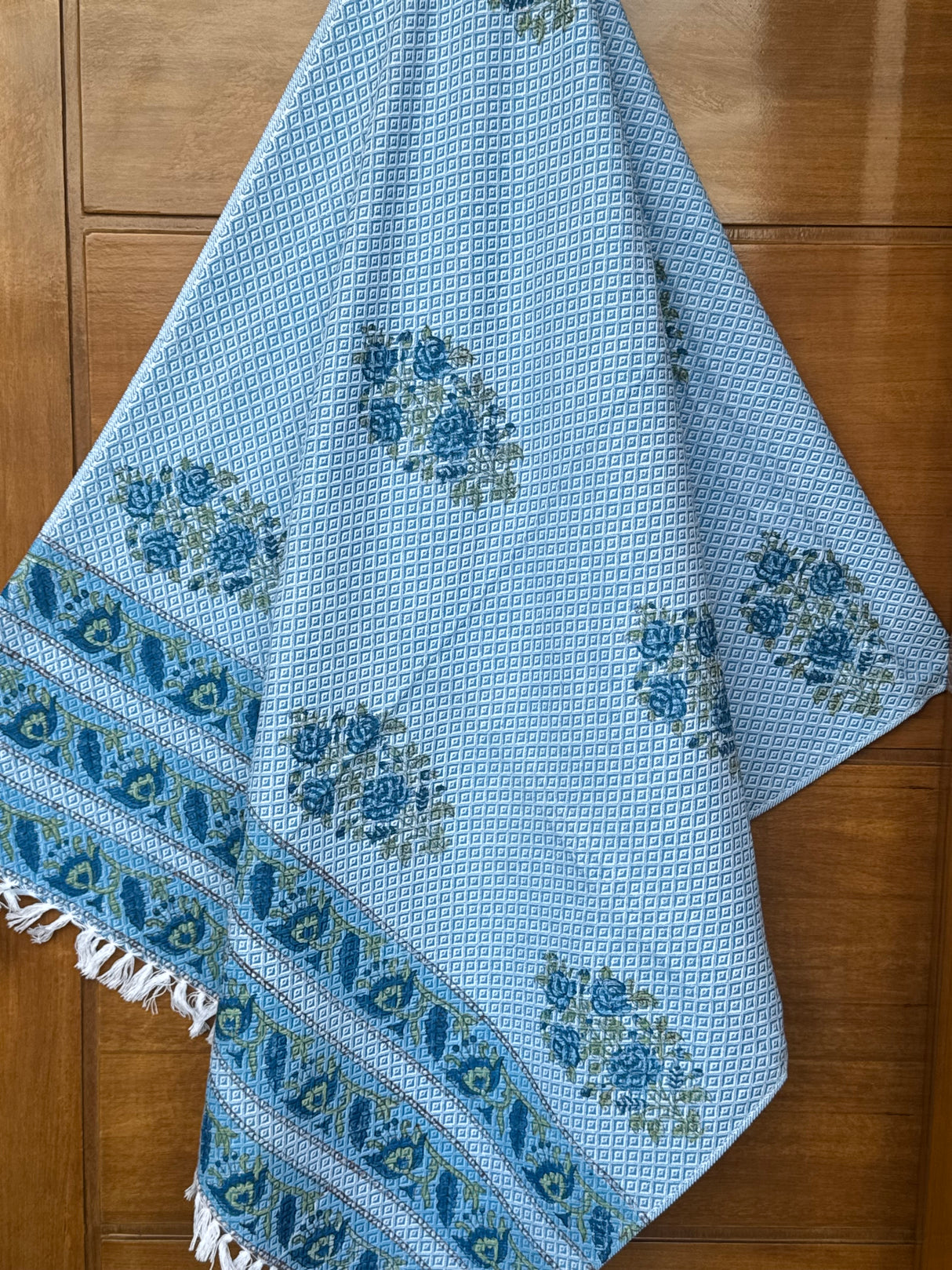 Blue Quick Dry Blockprint Soft Cotton Towel– Cotton Jacquard Weave