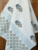 Elegant Blue Blockprint Cotton Towel- Waffle Weave