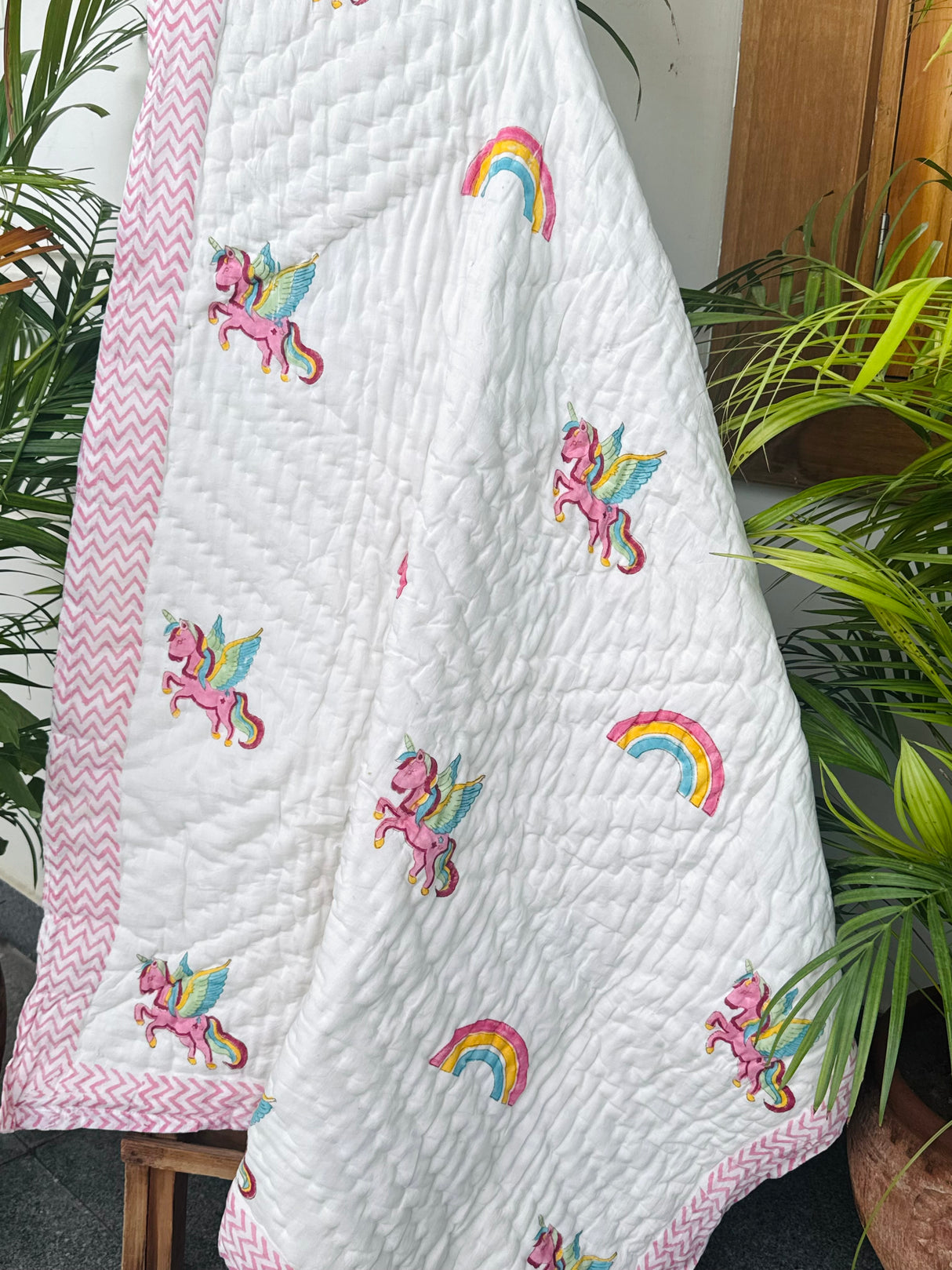 Unicorn Hand Block Printed Cotton Reversible Kids Quilt