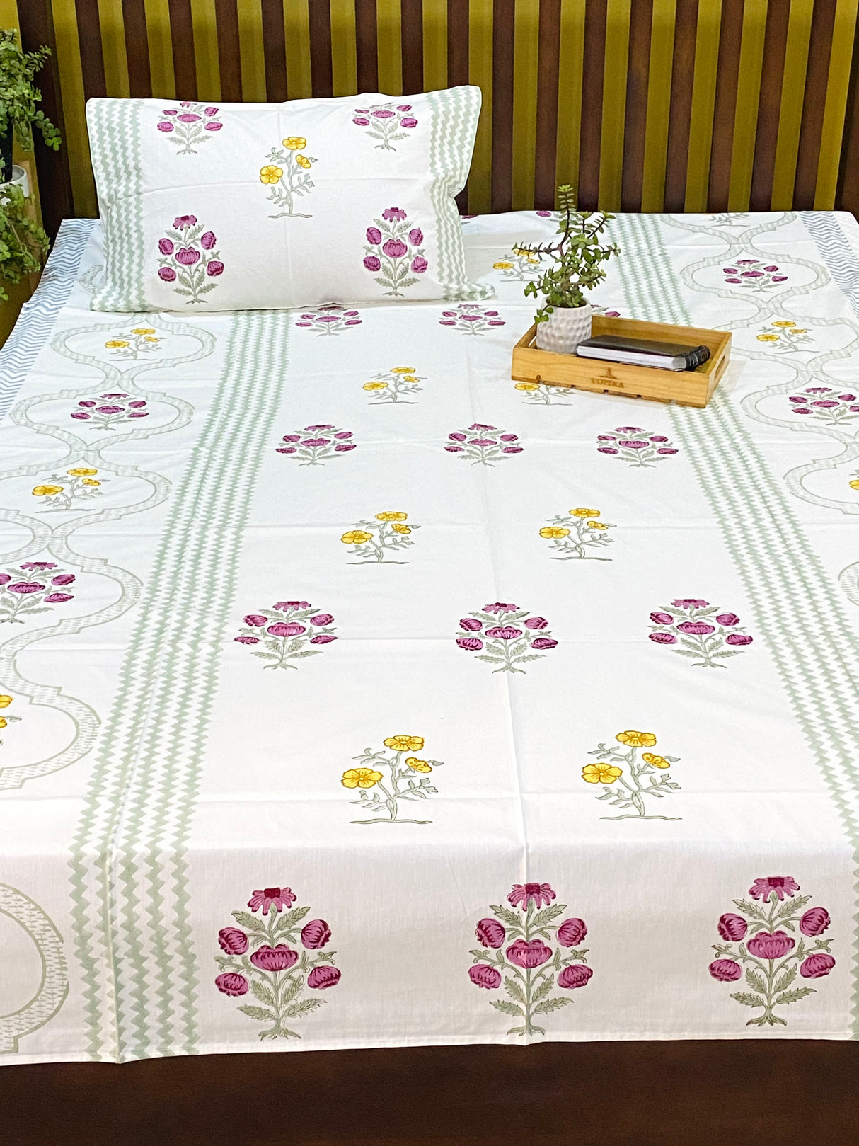Floral Theme Blockprint Cotton Bedsheet