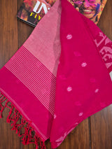 Elegant Mulmul Cotton Saree made on Jacquard Loom in Reddish Pink Colour