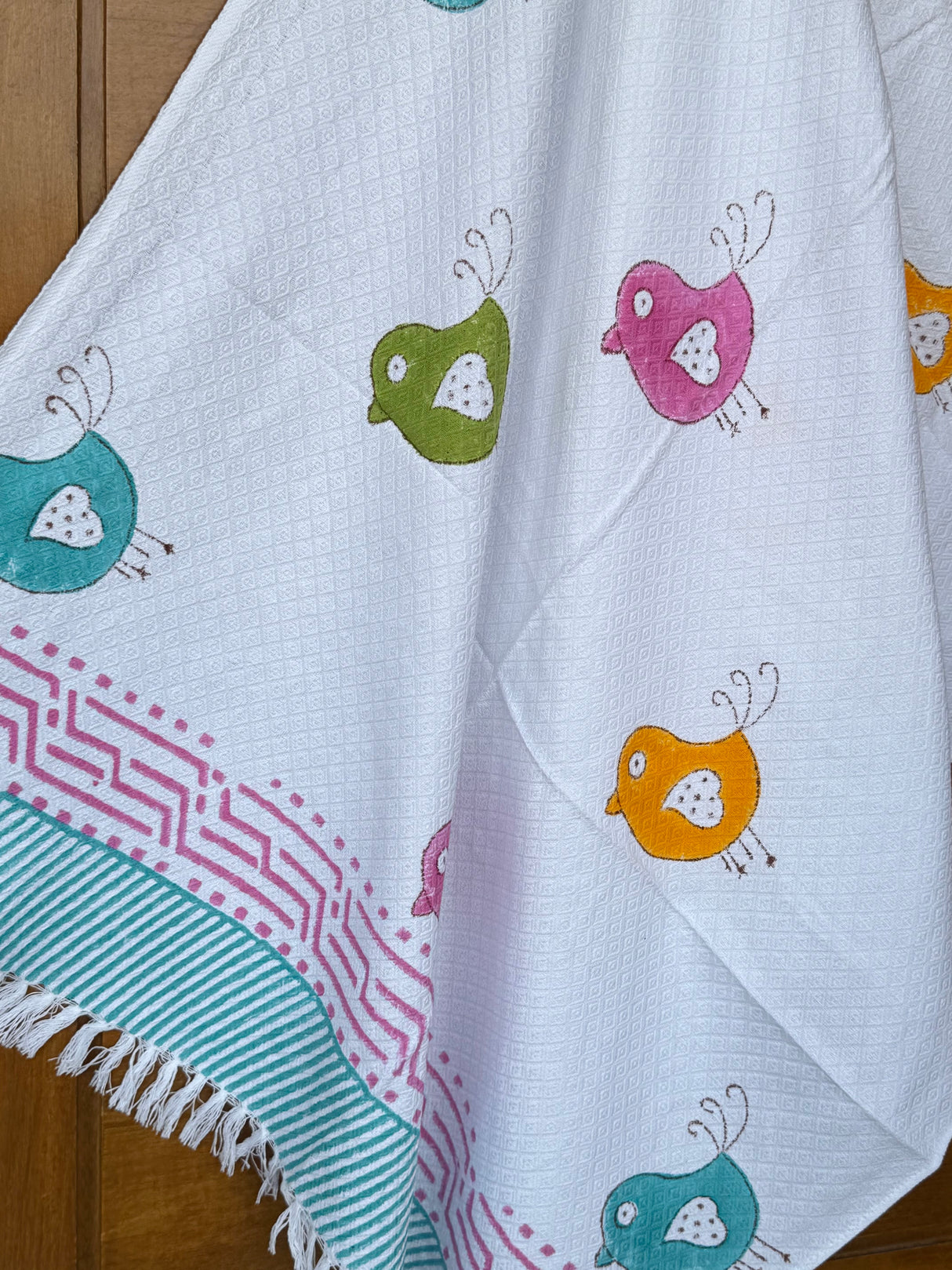 Cute Birds Blockprint Kids Towel – Cotton Jacquard Weave
