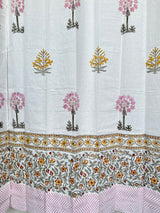 Pretty Pink Yellow Blockprint Cotton Curtain