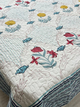 KING Size Quilted Blockprint REVERSIBLE Mulmul Bedcover (108*108 inches)