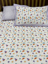 Space Theme Blockprint Cotton Bedsheet