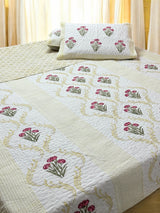 KING Size Quilted Blockprint REVERSIBLE Mulmul Bedcover (108*108 inches)