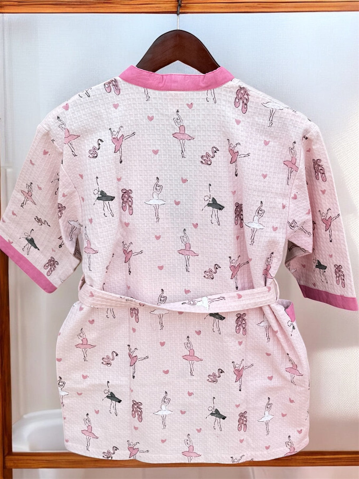 Ballerina Kids Bathrobe-Cotton Waffle Blockprint