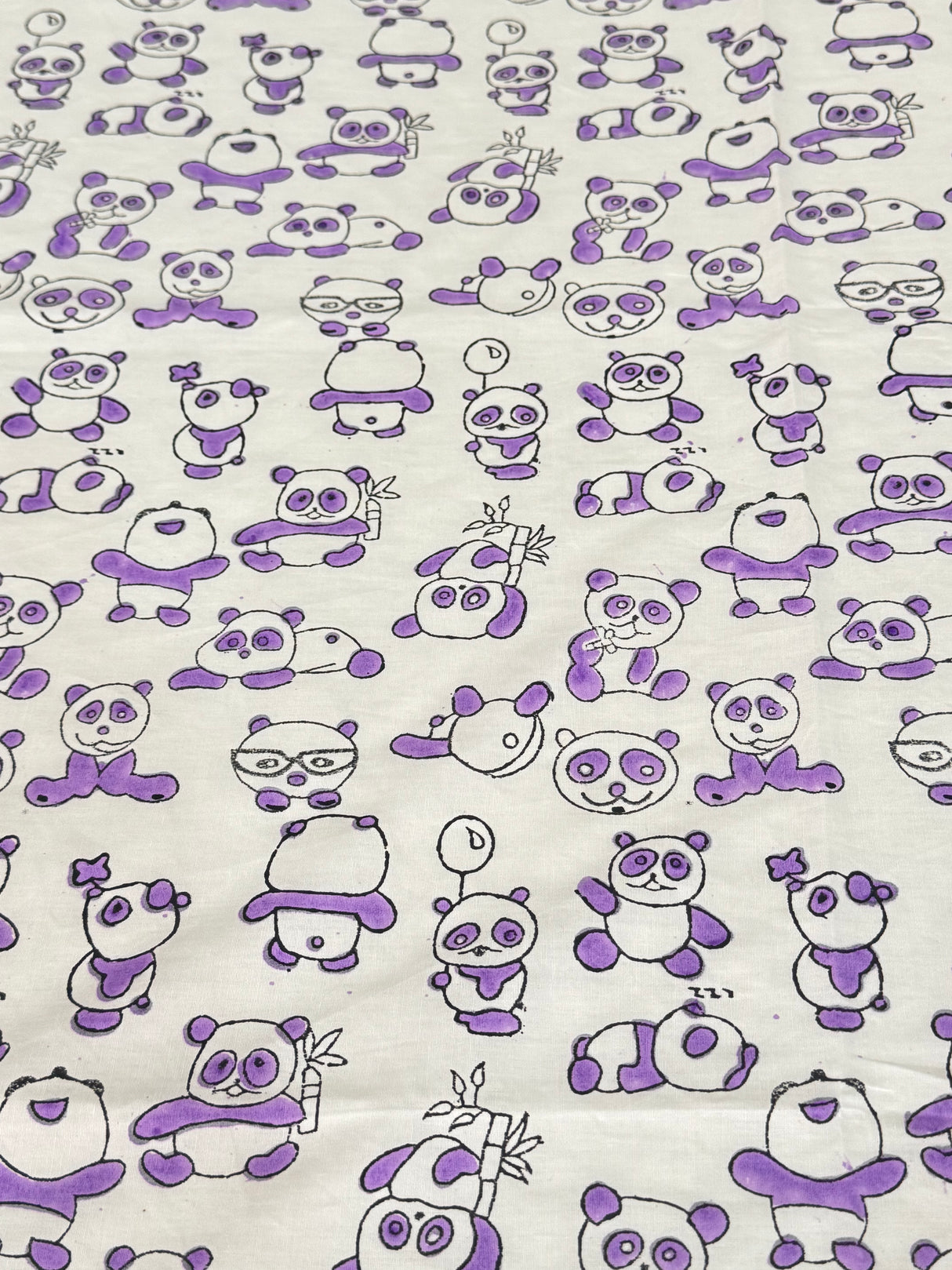 Purple Panda Blockprint Cotton Bedsheet