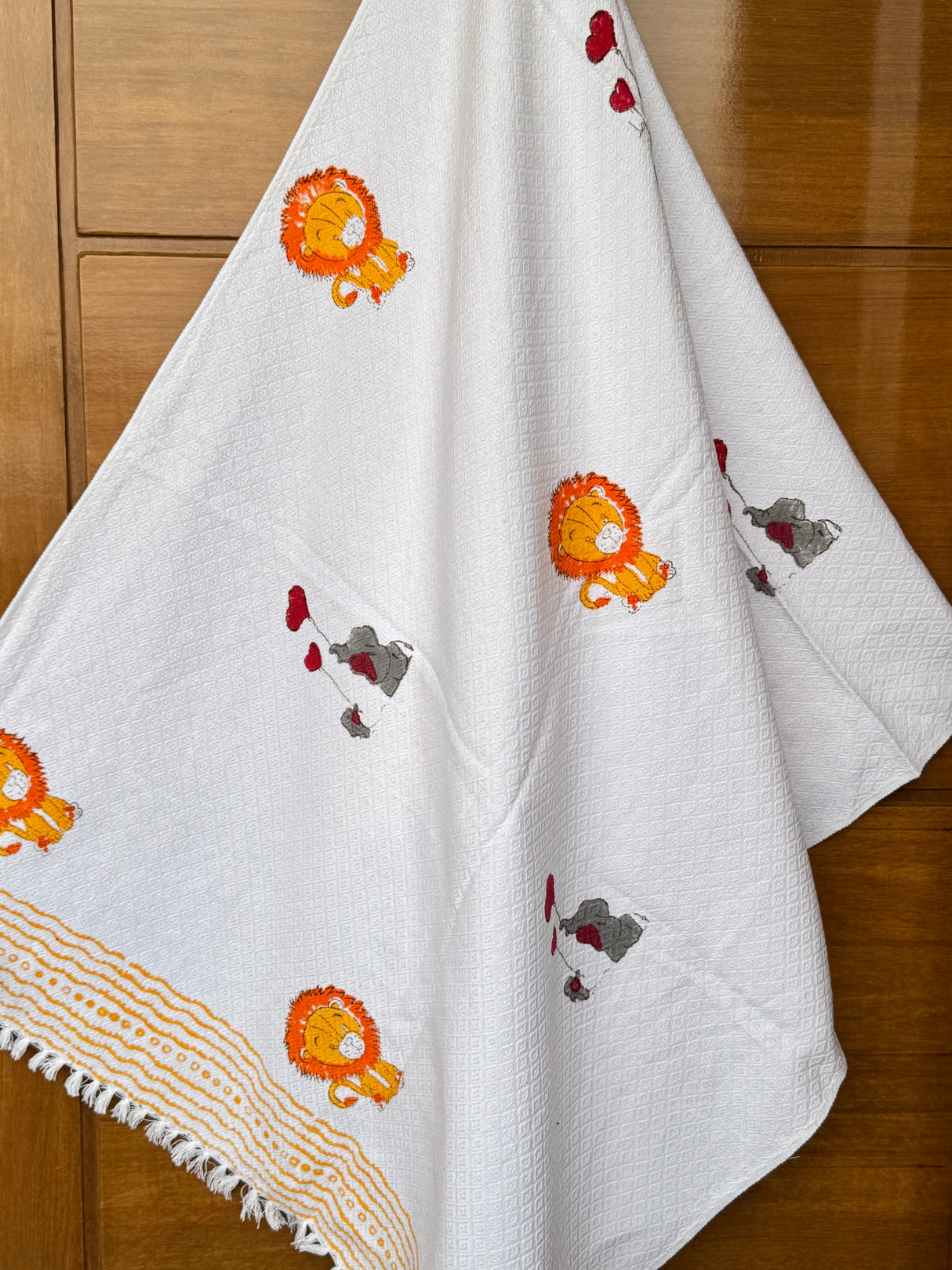 Lion Elephant Blockprint Kids Towel – Cotton Jacquard Weave