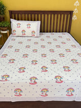 Unicorn World Handblock Printed Kids Cotton Bedsheet