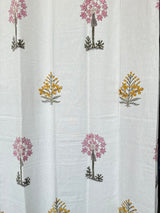 Pretty Pink Yellow Blockprint Cotton Curtain