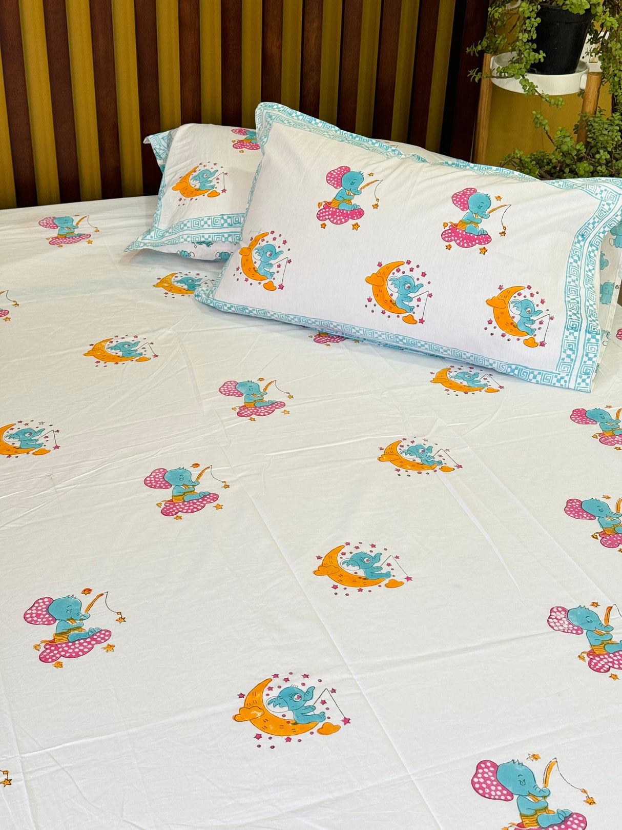 Cute Elephant Blockprint Cotton Bedsheet