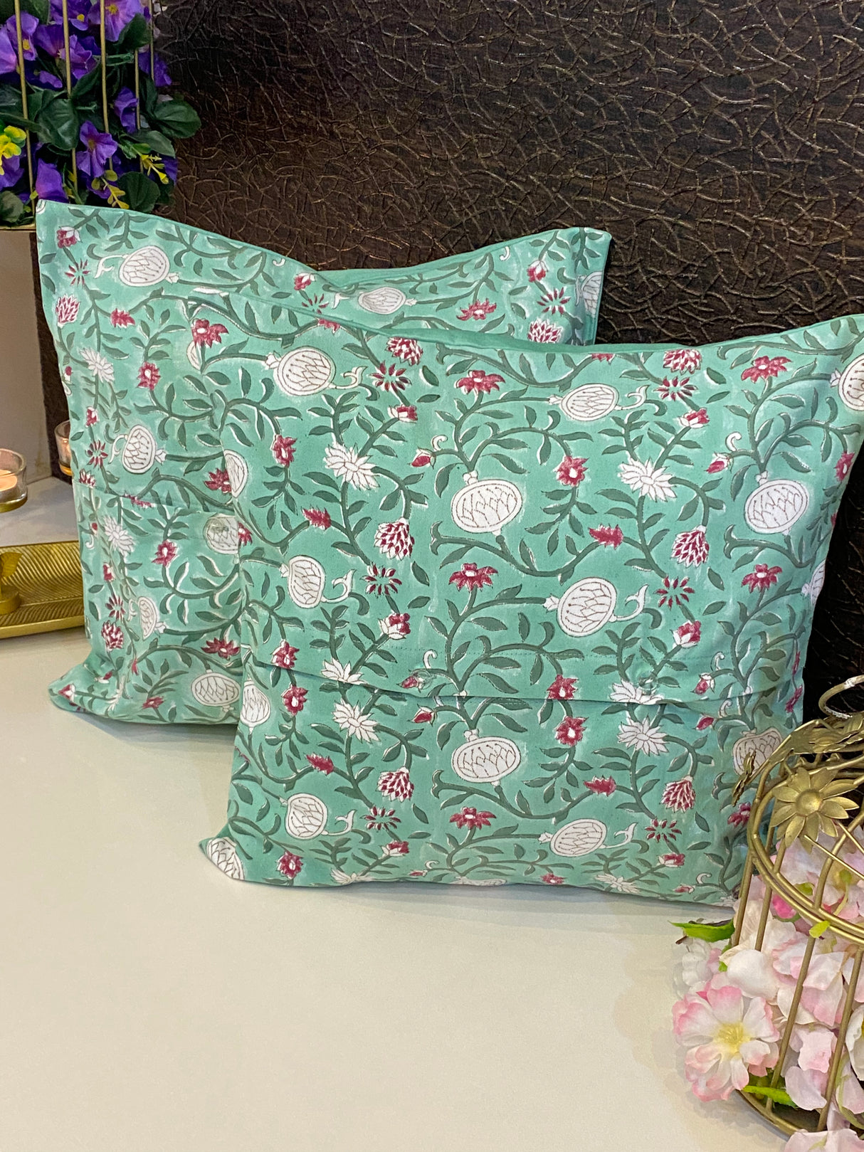 Pair of Handblock Printed Cushion Covers- 16*16 inches