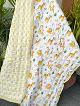 Yellow Giraffe Blockprint Kids Quilt
