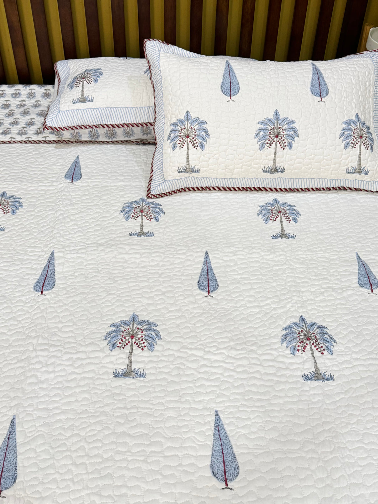 Double Size Quilted Blockprint REVERSIBLE Mulmul Bedcover (90*108 inches)