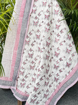 Pink Butterfly Kids Quilt Handblock Printed