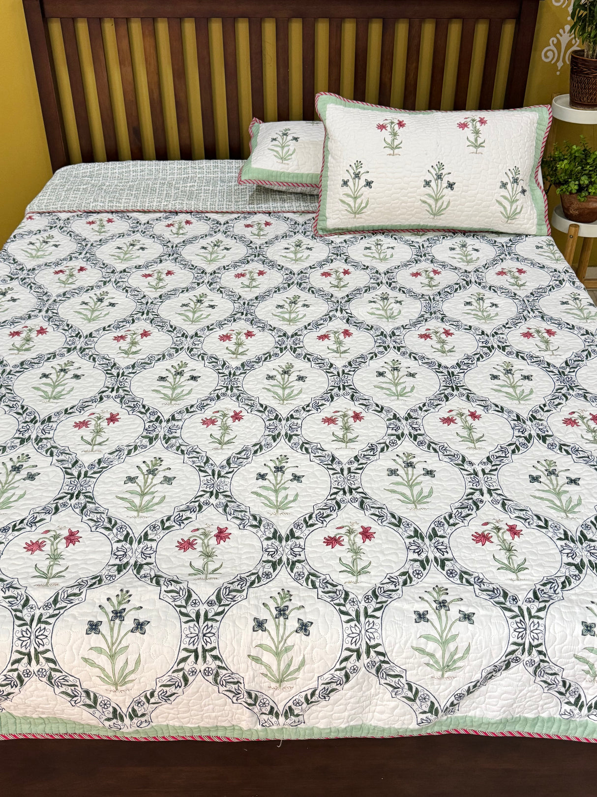 Double Size Quilted Blockprint REVERSIBLE Mulmul Bedcover (90*108 inches)