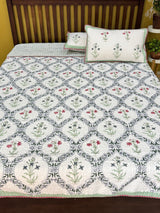 Double Size Quilted Blockprint REVERSIBLE Mulmul Bedcover (90*108 inches)