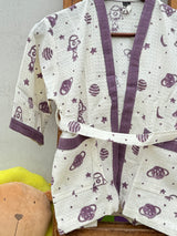 Kids Bathrobe-Cotton Waffle Blockprint