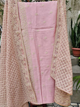 3 Piece Chanderi mulmul Unstitched Suit Set in Shade of Pink