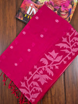 Elegant Mulmul Cotton Saree made on Jacquard Loom in Reddish Pink Colour