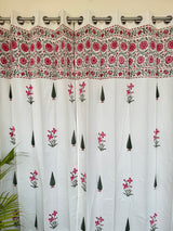 Elegant Pink Floral Blockprint Cotton Curtain
