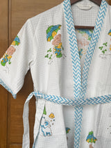 Teddy Kids Bathrobe-Cotton Waffle Blockprint