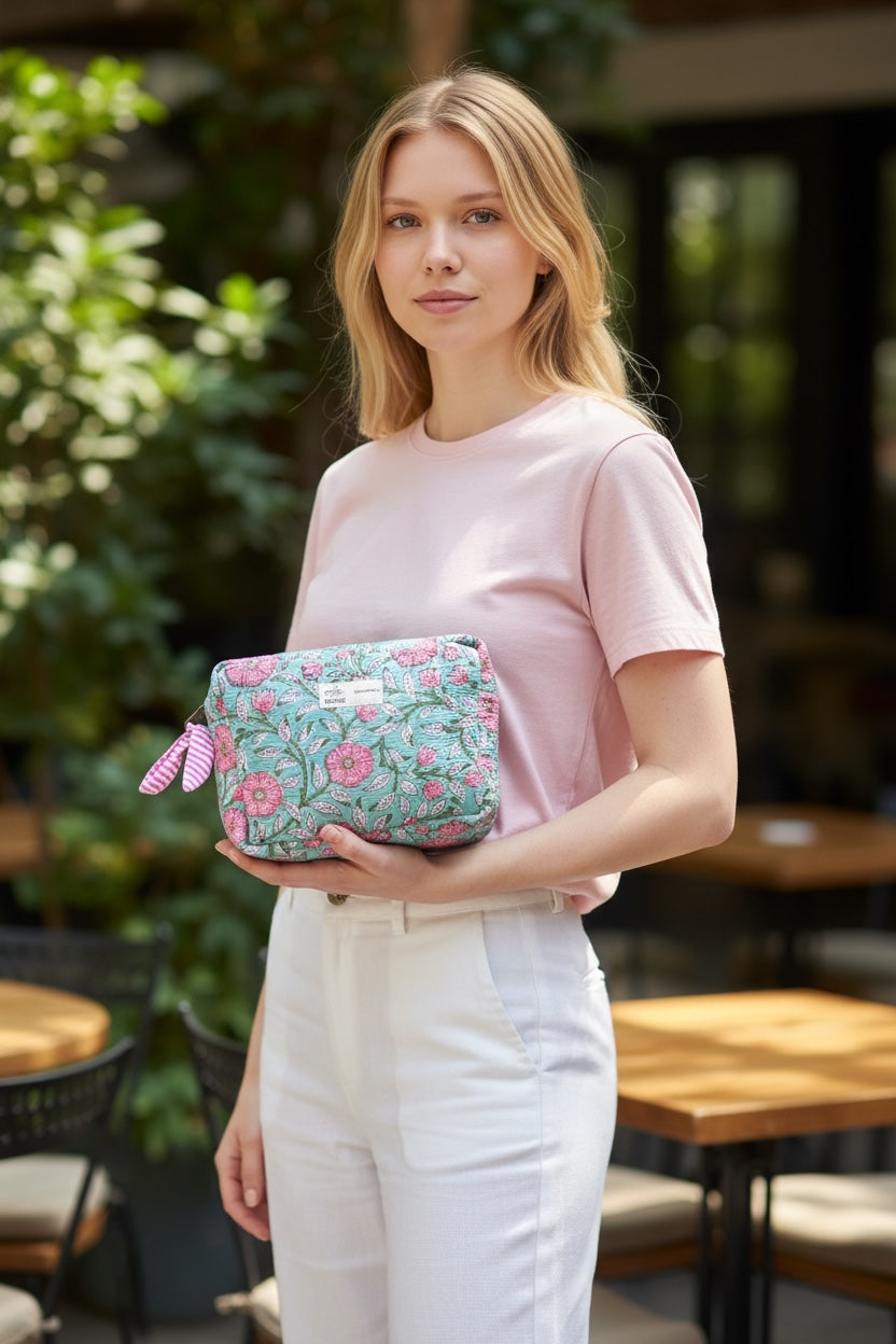 Royal Hand-Block Cotton Quilted Utility Pouch