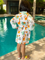 Jungle Kids Bathrobe-Cotton Waffle Blockprint