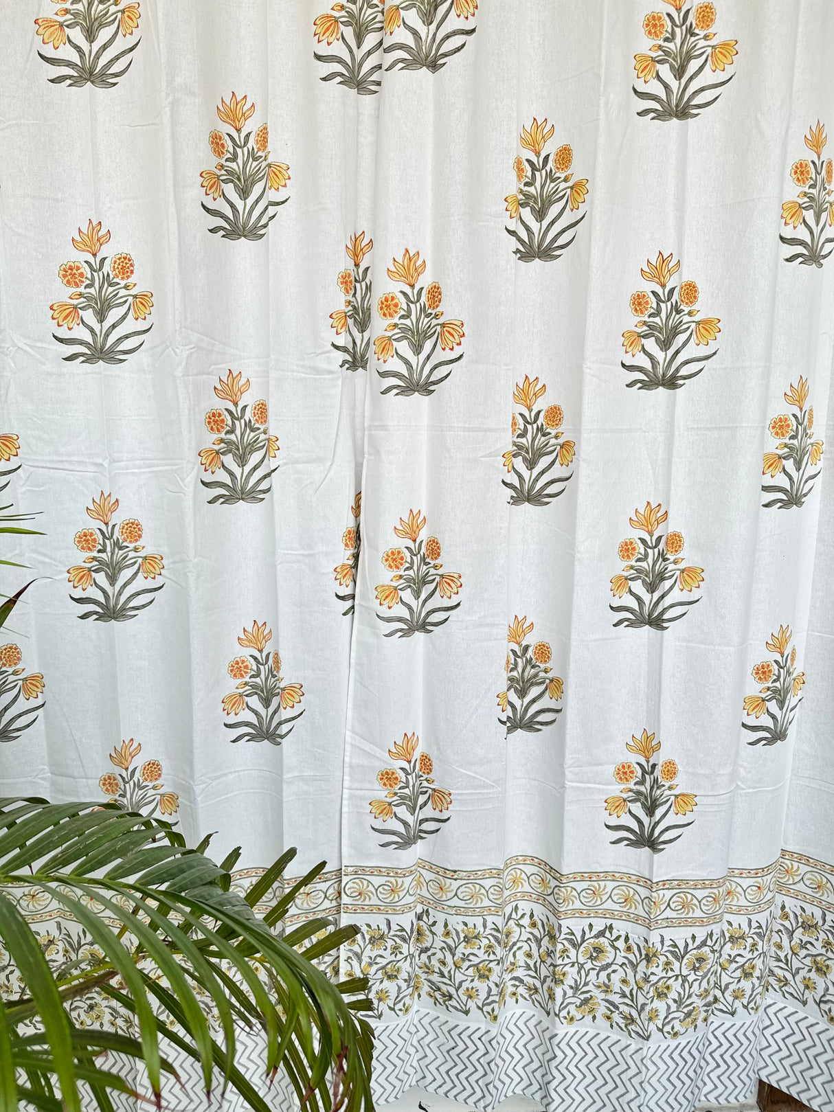Beautiful Yellow Floral Blockprint Cotton Curtain