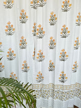 Beautiful Yellow Floral Blockprint Cotton Curtain