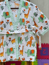 Jungle Kids Bathrobe-Cotton Waffle Blockprint